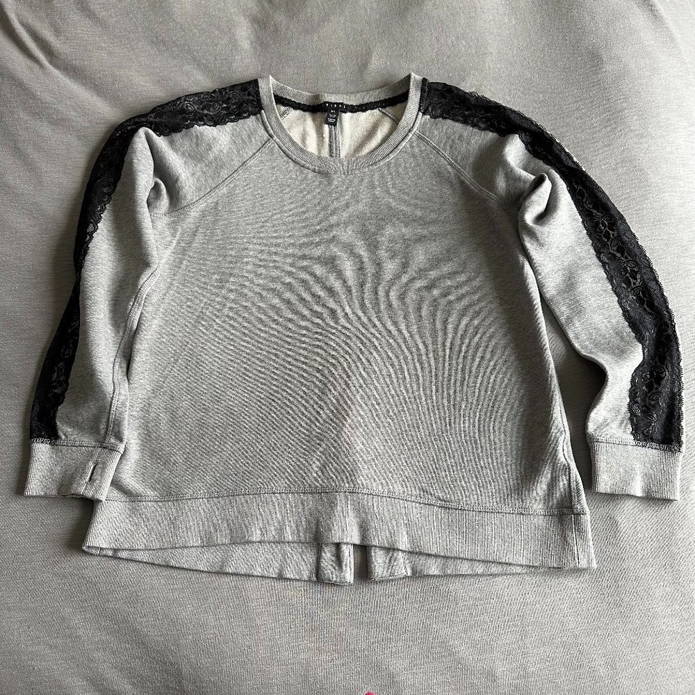 LIKE NEW Tribal Gray Crew Neck Sweatshirt with Black Lace and Lace Up Ba…